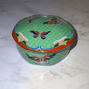 Takahasi Cloisonné Octagon Butterfly Dish w Lid Trinket/Small Object Holder
